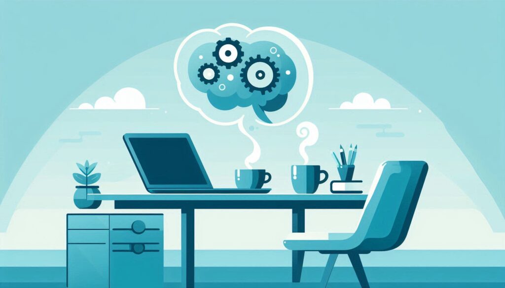 AI Self-Improvement Tools - Illustration of focused workspace and cognitive elements